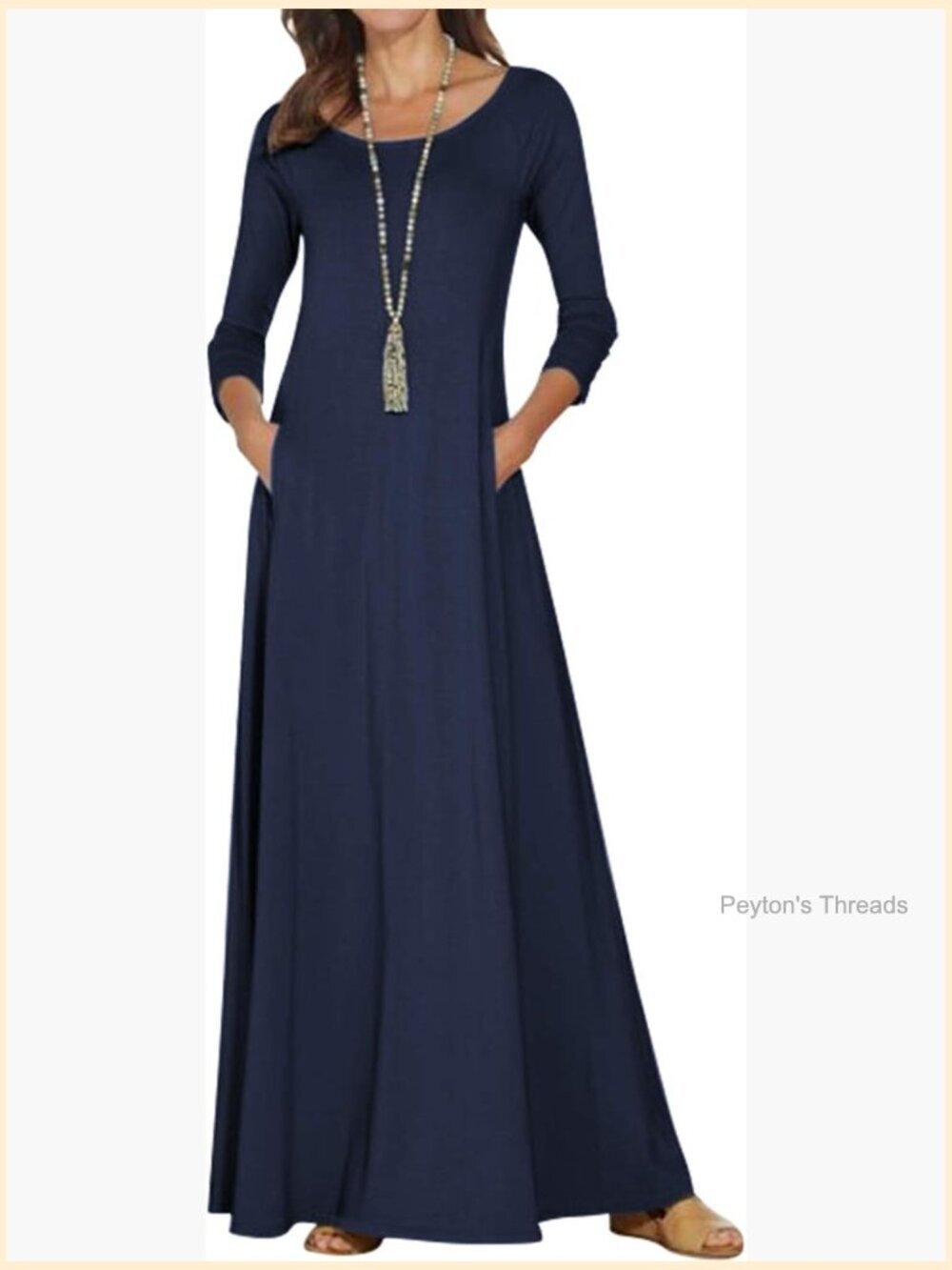 3/4 Sleeve Maxi Dress with Pockets Loungewear Plus Size
